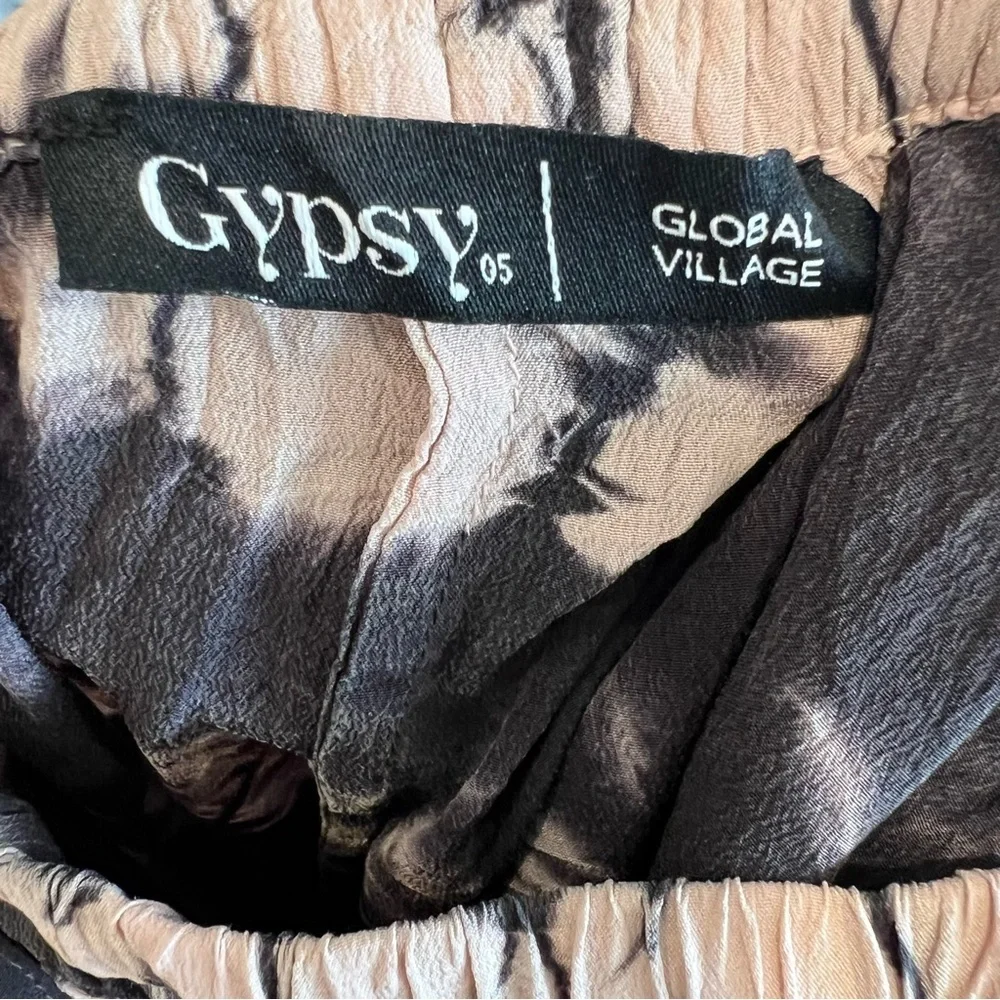 Gypsy 05 Silk Tie Dye Elastic Waist Pull On Pants Black Cream Small Boho Casual - Picture 3 of 6